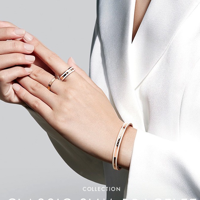 Gelang Keramik Titanium Steel Lapis Rose Gold 18K Model Terbuka Untuk Pria Dan Wanita