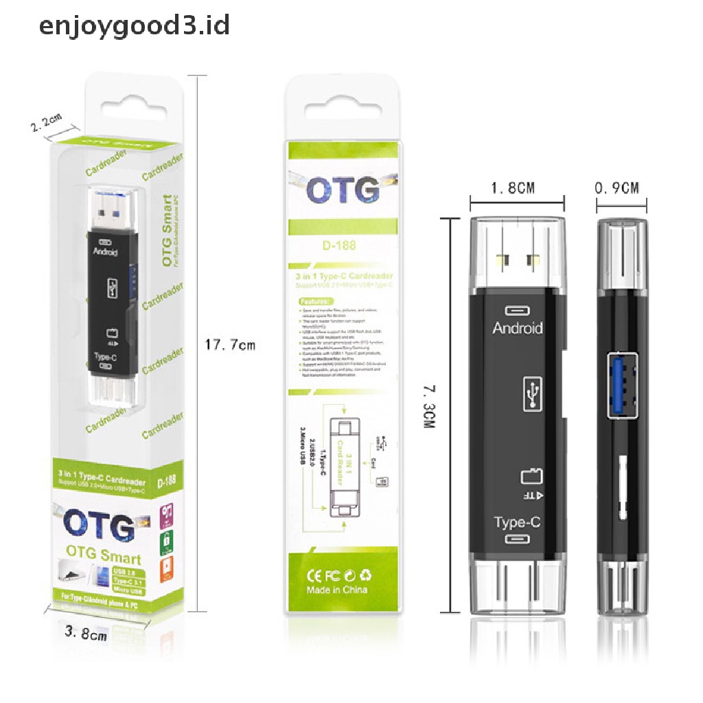 【 Rready Stock 】 Phone Computer Extension Headers Accessories High-speed Universal OTG Card Reader Adapter 5 in 1 Usb 2.0 Type C / Usb / Micro Usb / Tf / SD Memory Card Reader （ ID ）