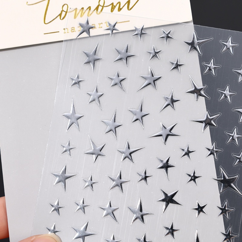 1lembar 3D Realistis Timbul Perak Meteor Tidak Teratur Bintang Berujung Lima Self-Adhesive Nail Art Stiker Decals Manicure Aksesoris