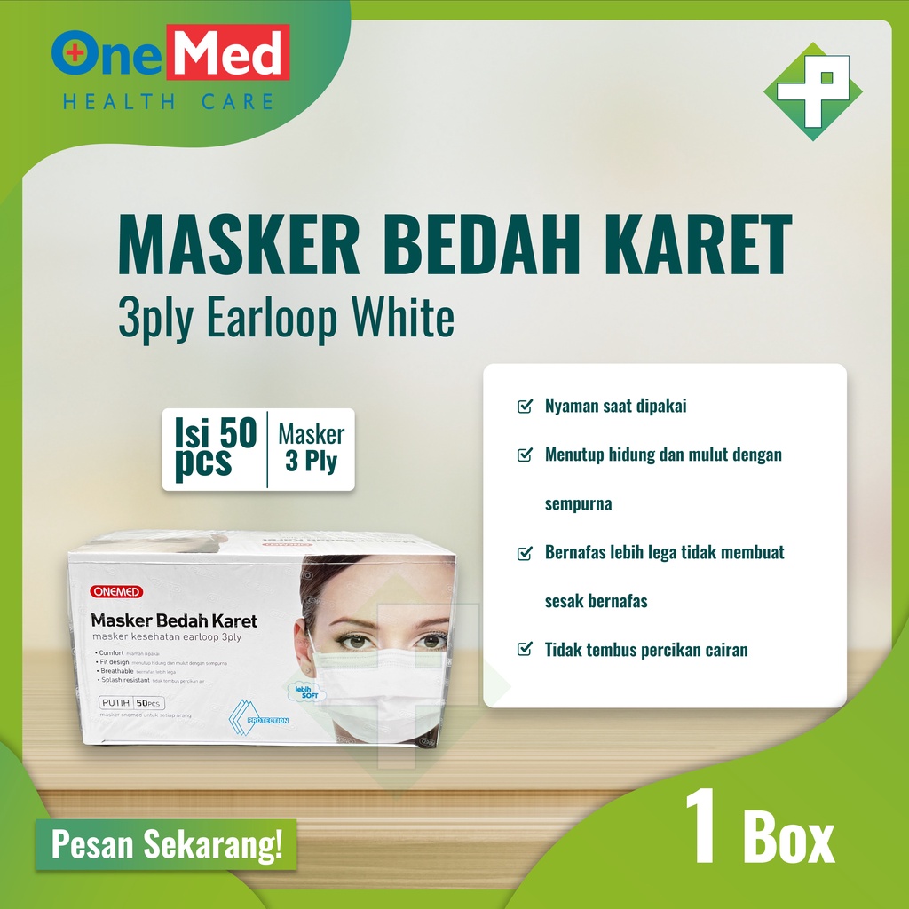 Masker Bedah OneMed 3 Ply Earloop / Masker Medis Karet Isi 50s