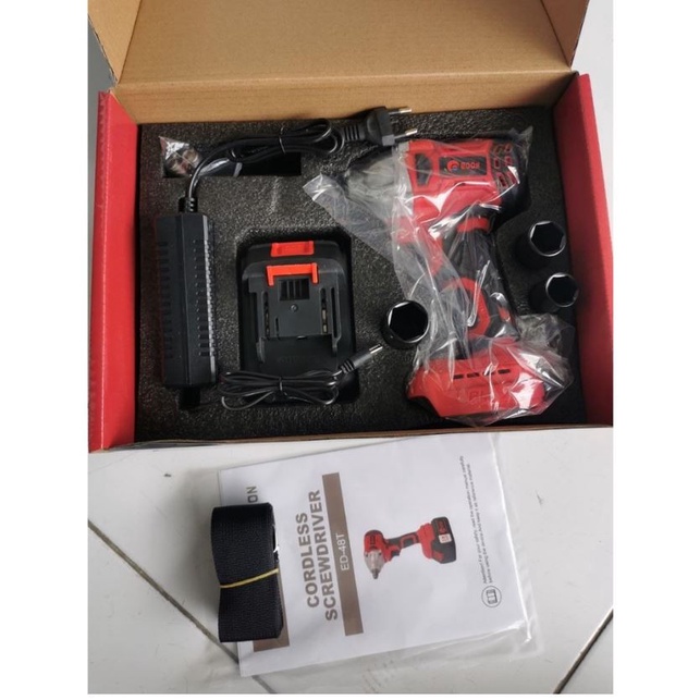 Impact Wrench Edon 48V Mesin Pembuka Baut SET BOX 1 BATERAI Brushless