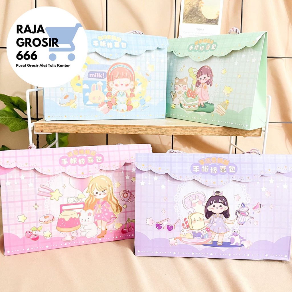 

Paket sticker Sz-65 dan alat tulis Paperbag model tas penjepit sticker pulpen solatip buku notes tulis hampers kado unik