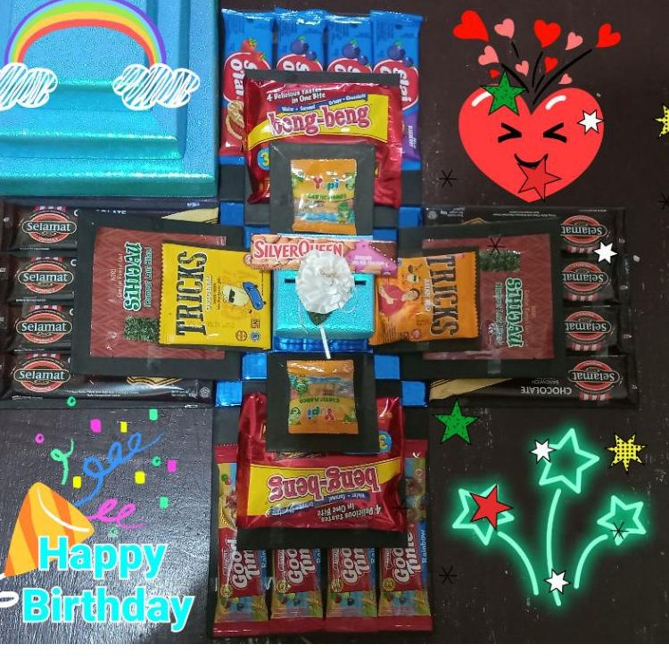 

✺ EXPLOSION BOX / snack box / kotak kejutan 3 layer kecil (20,15,10cm) + pullout ♠