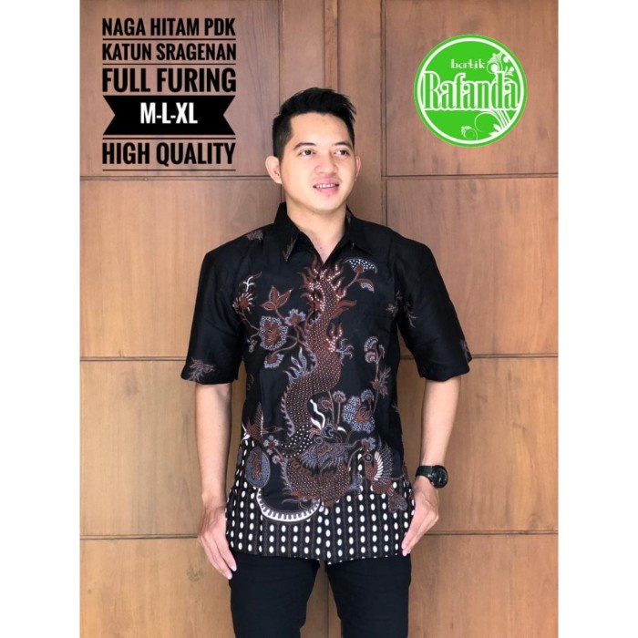 Kemeja Batik Pria Dewasa NAGA HITAM Lengan Pendek defend