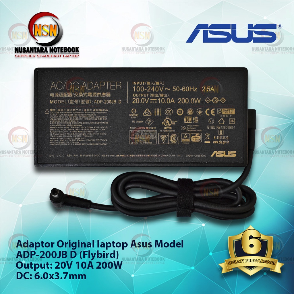 Adaptor Original Laptop Asus ADP-200JB D 20V 10A DC 6.0x3.7 FLYBIRD (Sharp)