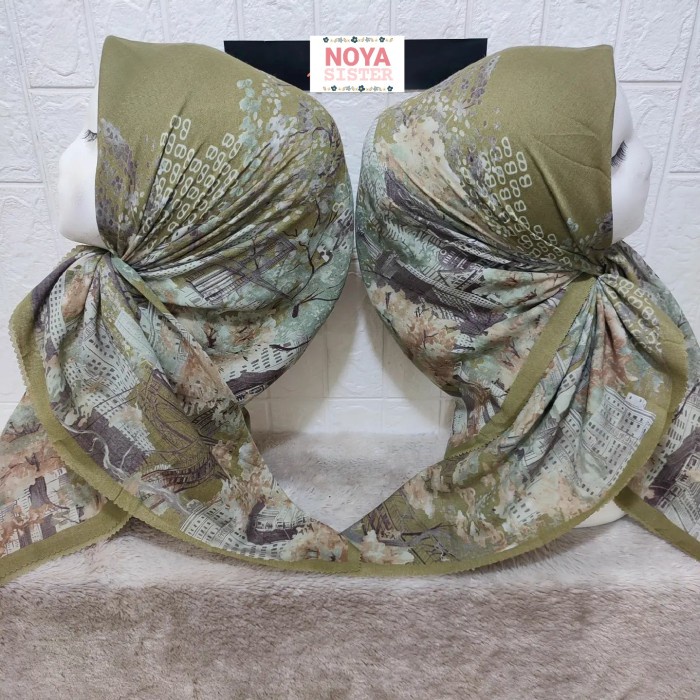 Hijab segiempat motif hijau kota voal premium kerudung Lacercut