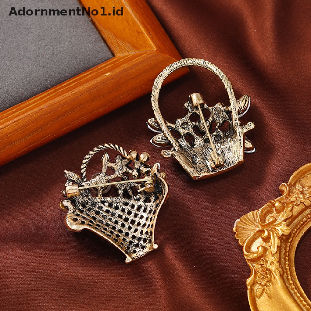 [AdornmentNo1] Vintage Indah Keranjang Bunga Bros Pin Untuk Wanita Fashion Berwarna Berlian Kristal Vintage Perhiasan Pakaian Dekorasi Alloy Pin Aksesoris [ID]