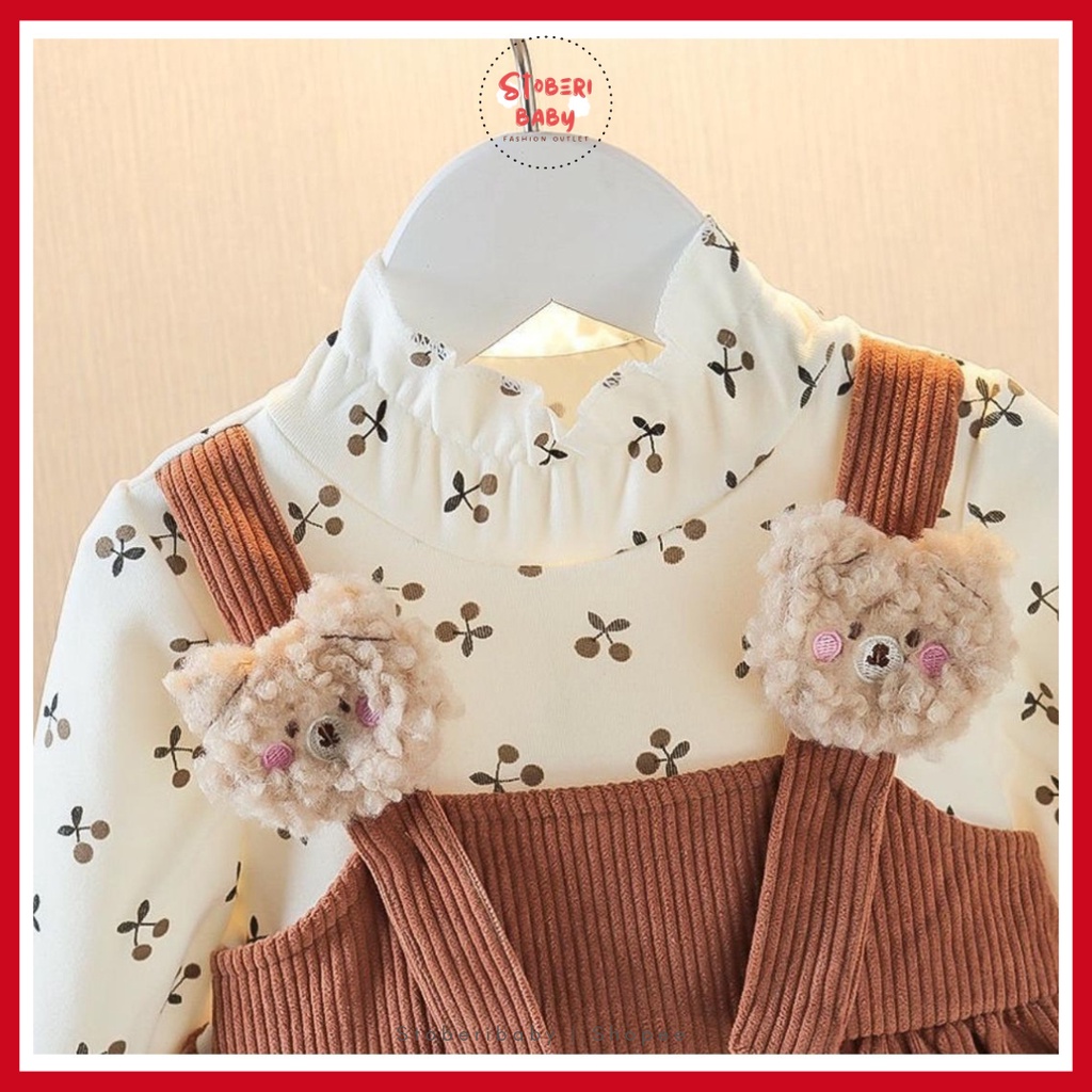 PUNCAK 3.3 stoberibaby - DRESS BEAR COURDORAY SHN EBV Baju Dress Anak Perempuan Import Dress Bayi Cewek 0-5 Tahun Gaun Bayi