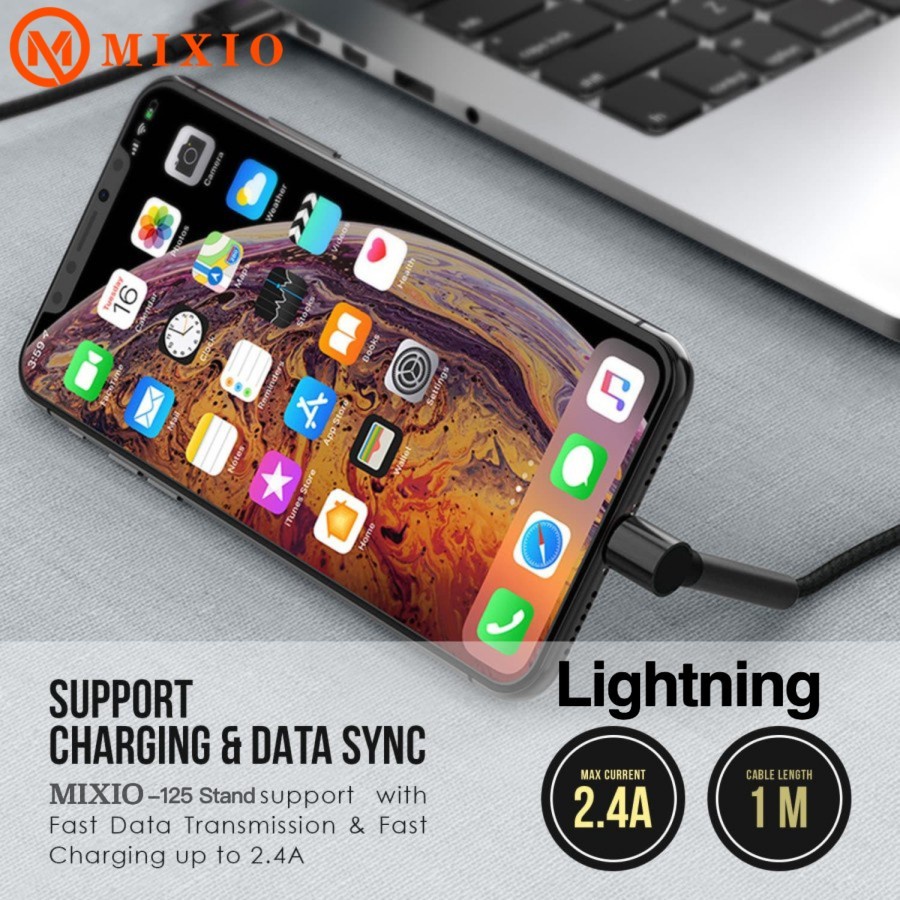 MIXIO-125 Lazy Stand Lightning USB Data Cable 1M Bracket 90 Degree