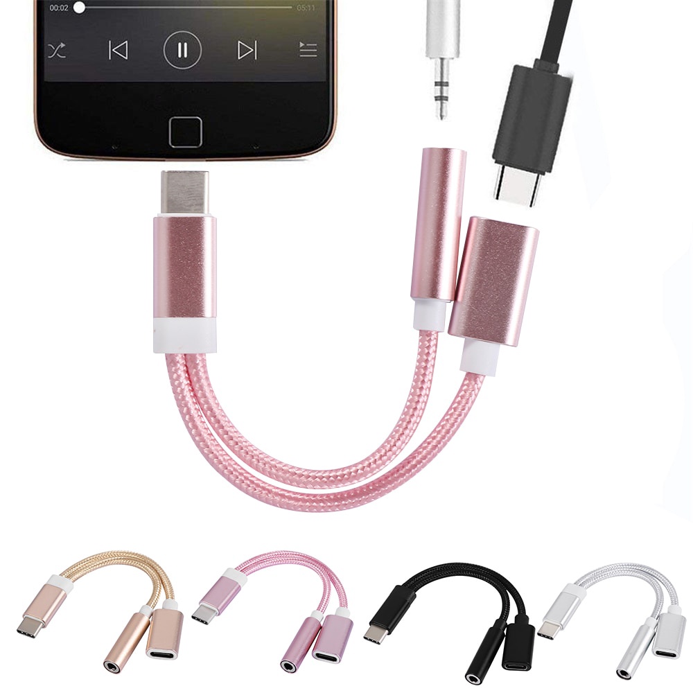 Splitter USB-C Tipe C Ke 3.5mm Aux Audio Headphone Charging Cable Adapter Jack Chargers
