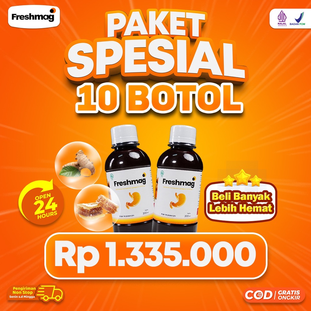Freshmag Paket 10 Botol - Madu Herbal Atasi Masalah Asam Lambung / Gerd / Maag Kronis 100% Original Menambah Nafsu Makan Isi 200ml