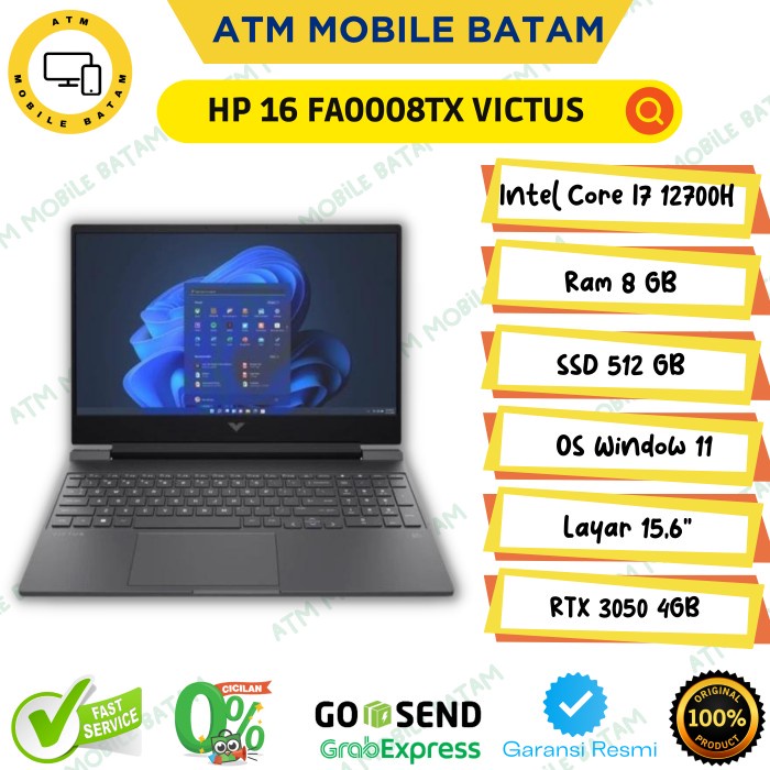 Laptop Hp 15 FA0008TX Victus i7 12700H 8/512GB RTX3050 4GB