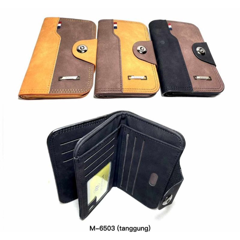 Dompet Lipat pria wanita Dompet Lipat Kulit PU Ukuran tanggung 3/4 M-6503