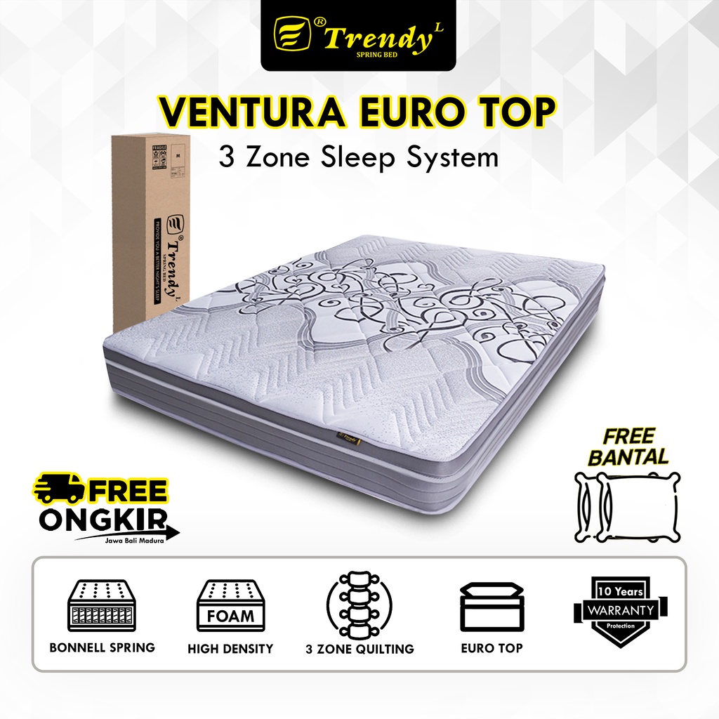 Trendy Ventura Euro Top Kasur Spring Bed Bonnell Spring - Vacuum Press Roll - Mattress Kasur Dalam Box