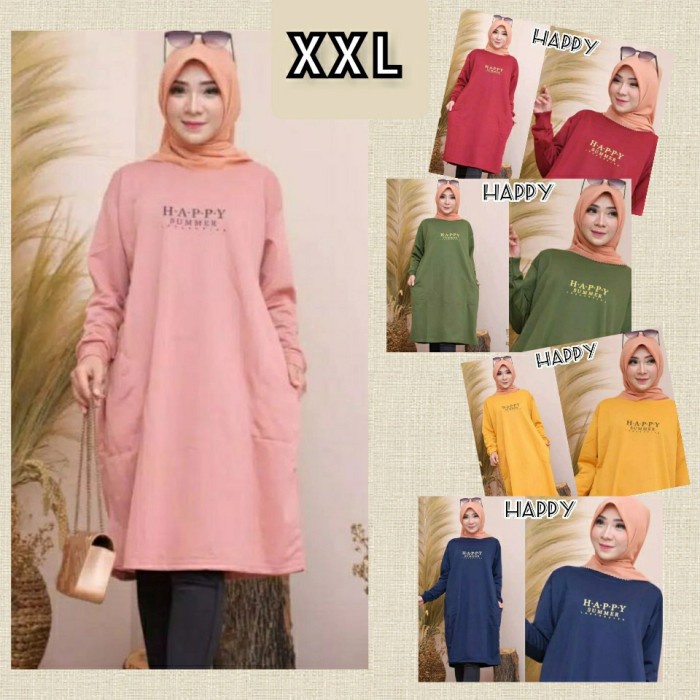 Tunik Lebaran Busana Muslim Wanita Terbaru Baju XXL Tunik Kaos Muslimah Atasan Hijab - Pink Dusty, H