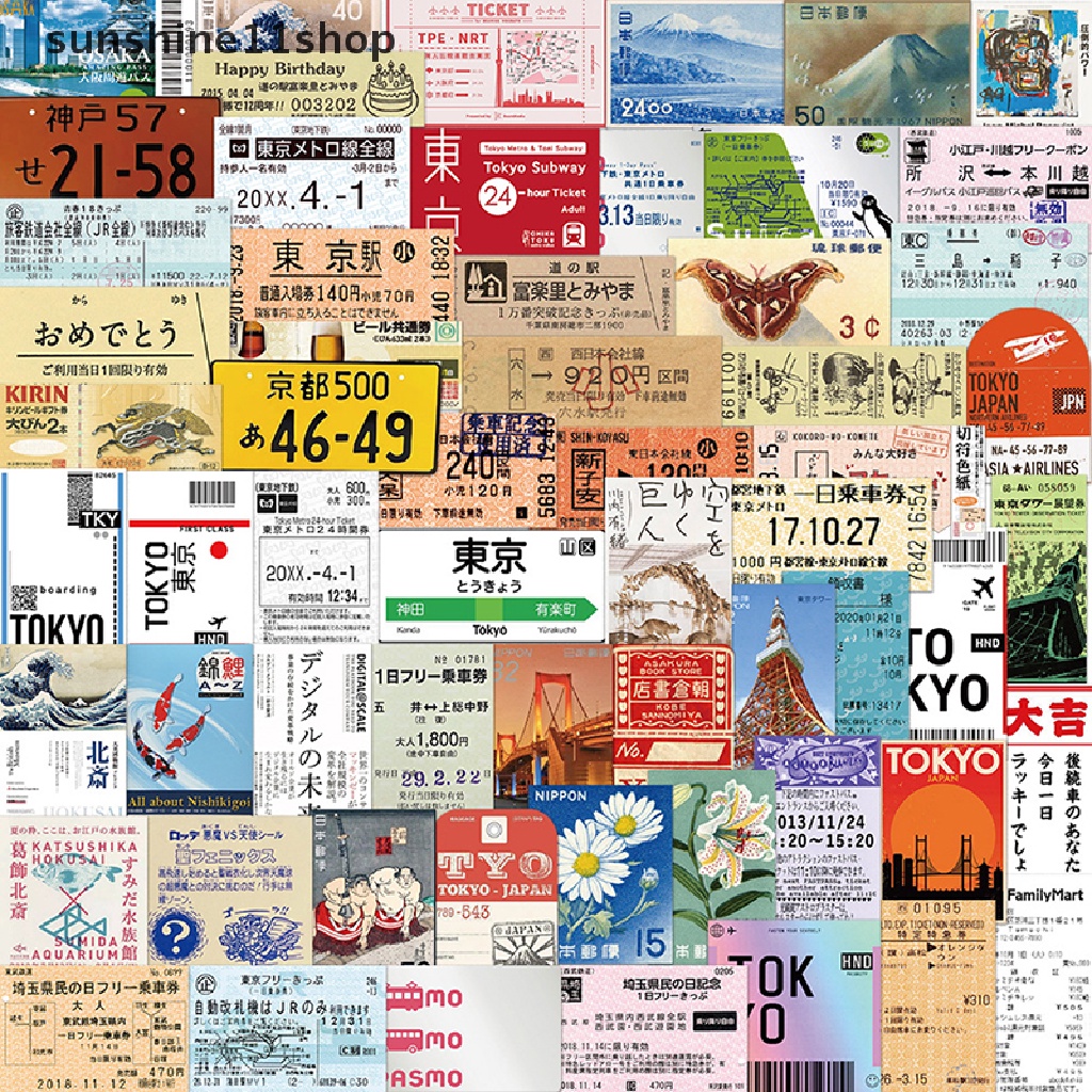 Sho 60PCS Japanese Postcard Ticket INS Style Stamp Stiker Alat Tulis Travel Diary Bagasi Tahan Air Helm Stiker N