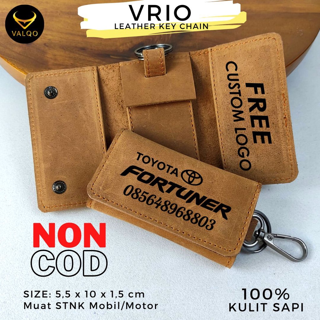 [KHUSUS NON COD] VRIO Free Custom Grafir Logo Tulisan Gantungan kunci kulit sapi untuk Mobil Motor Dompet STNK