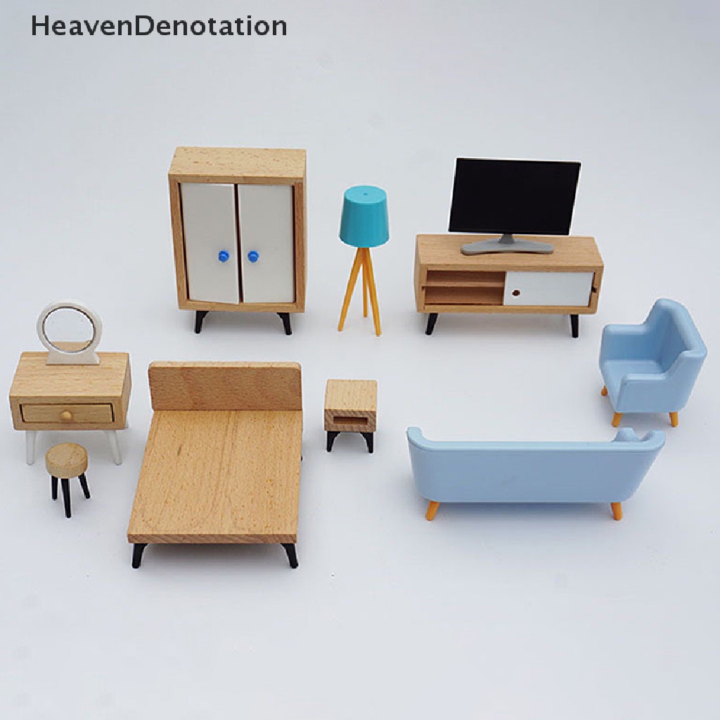 [HeavenDenotation] 1: 12 Dollhouse Miniature Furniture Living Room TV Stand In Bench Table HDV