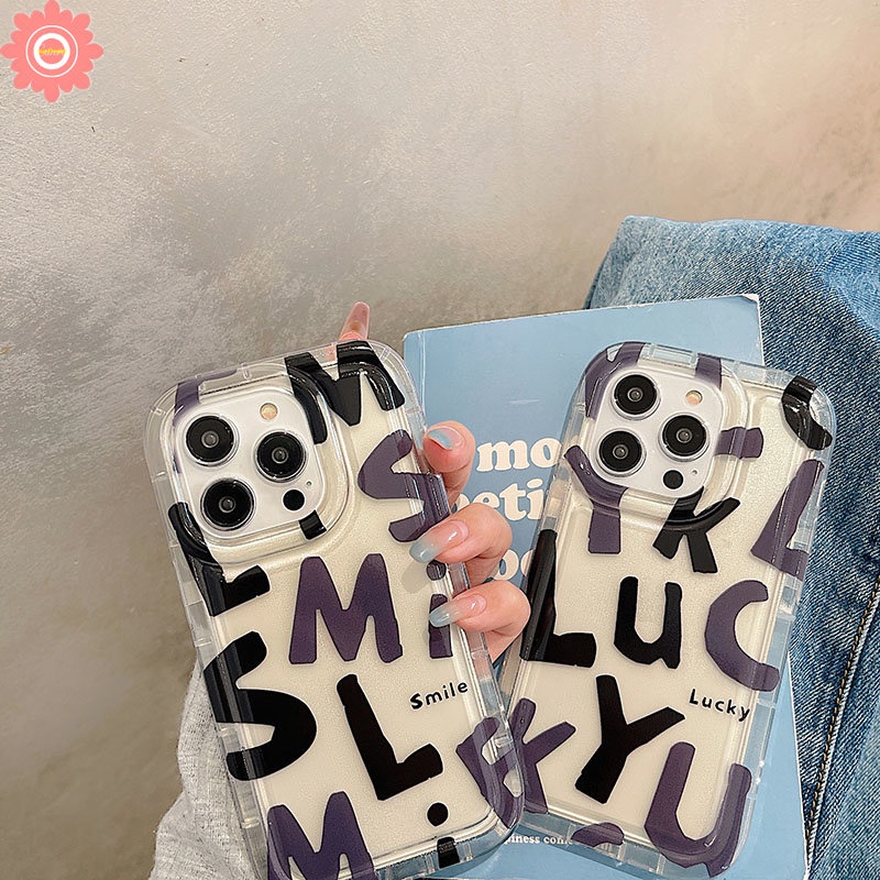 IPHONE Lucky Simple Alphabet Letter Case Kompatibel Untuk Iphone11 6 6S 7 8 Plus 14 13 12 Pro MAX XR X XS MAX 7plus 8plus TPU Lembut Jatuh Bening Airbag Shockproof Back Cover