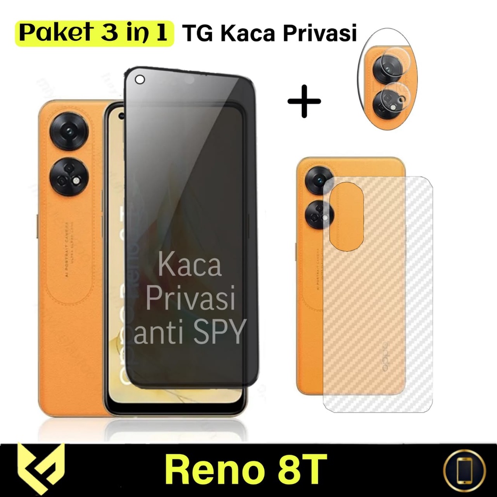 PROMO Paket 3IN1 For OPPO RENO 8T 4G Anti Gores Layar Free Lens Camera &amp; Skin Carbon Anti Gores Jamur Body Belakang Handphone