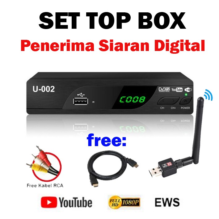 Set Top Box DVB T2 Receiver TV Digital Wifi Youtube STB DVB T2 U-002