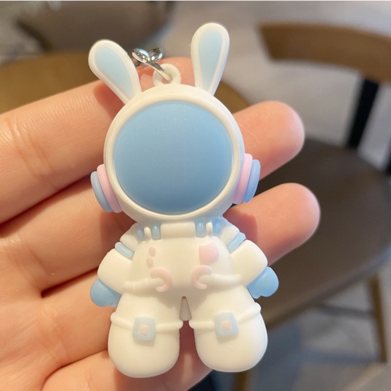 Fashion Kawaii Astronot Luar Angkasa Bunny Boneka Gantungan Kunci Untuk Wanita Pria Lucu Ransel Liontin Aksesoris Pasangan Hadiah Mobil Key Ring