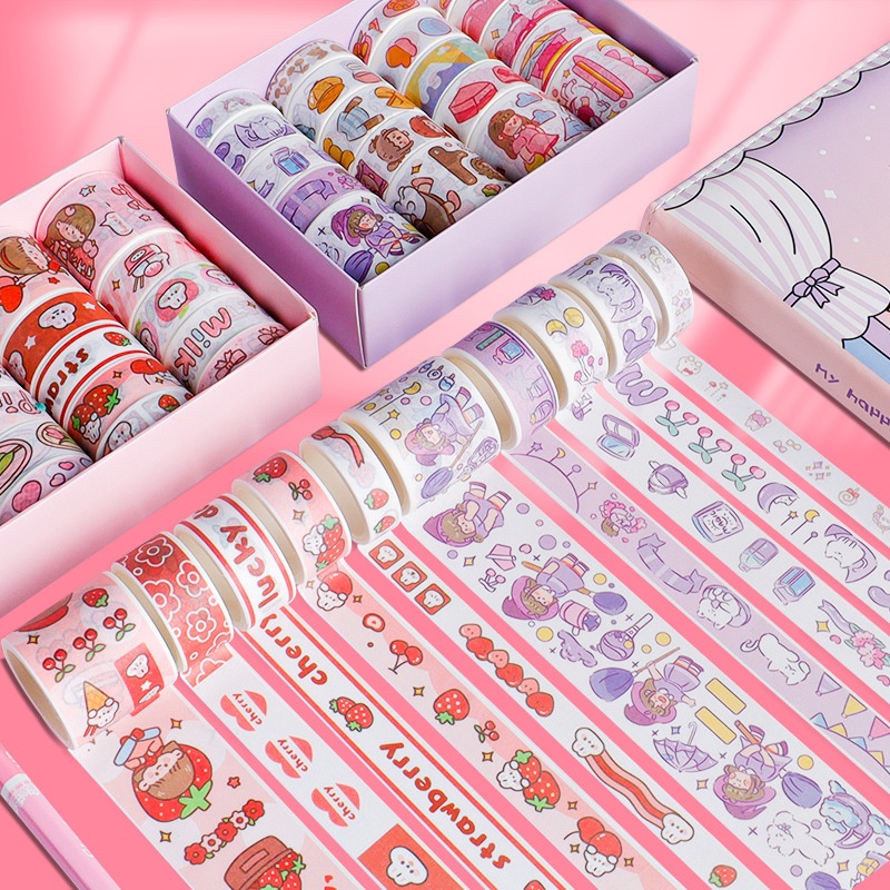 20rolls /Box Kawaii Animal Tape Set Lucu Kartun Tangan Akun Dekoratif Stiker Lucu Tape Perlengkapan Alat Tulis