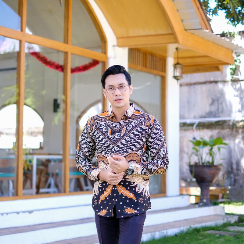 Batik Premium Pria Slimfit Lengan Panjang Batik Kertojoyo Terbaru free box eksklusif dan masker