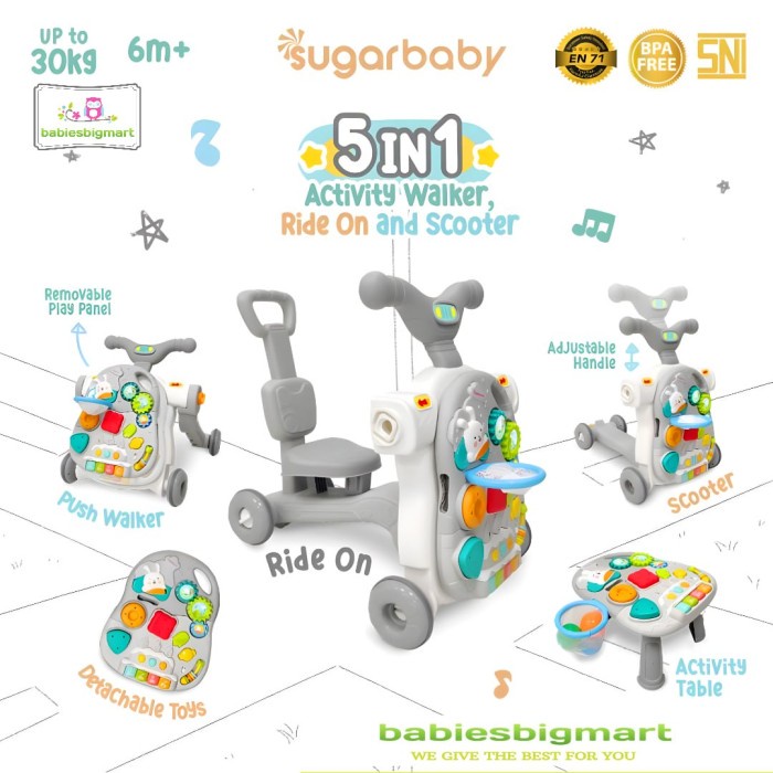 Sugarbaby 5in1 Activity Walker Ride On and Scooter Push walker Meja