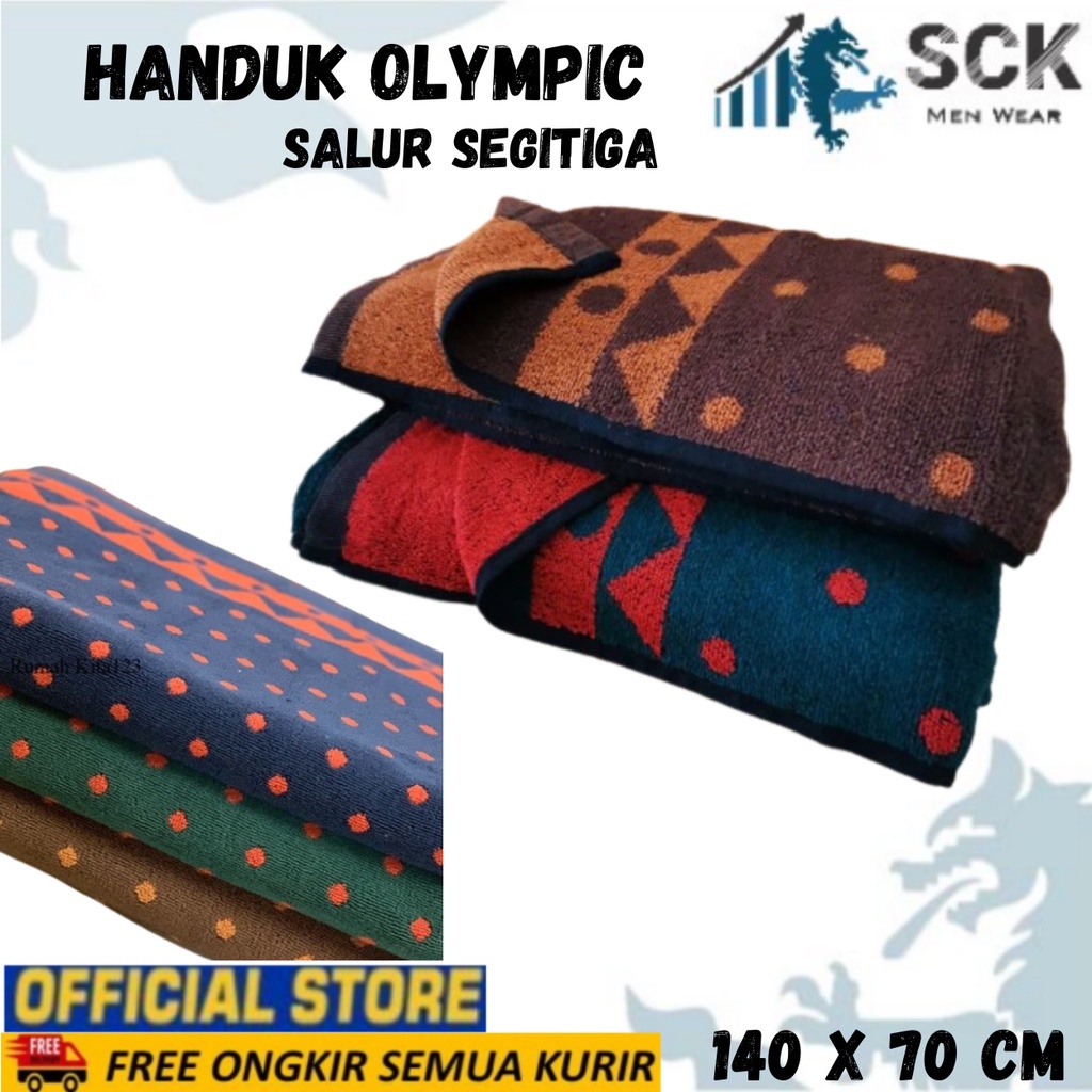 Handuk Mandi OLYMPIC 140x70cm SEGITIGA BINTIK GELAP Salur Halus Berkualitas Ukuran 140 X 70 Cm / Perlengkapan Mandi Olimpic - sckmenwear GROSIR