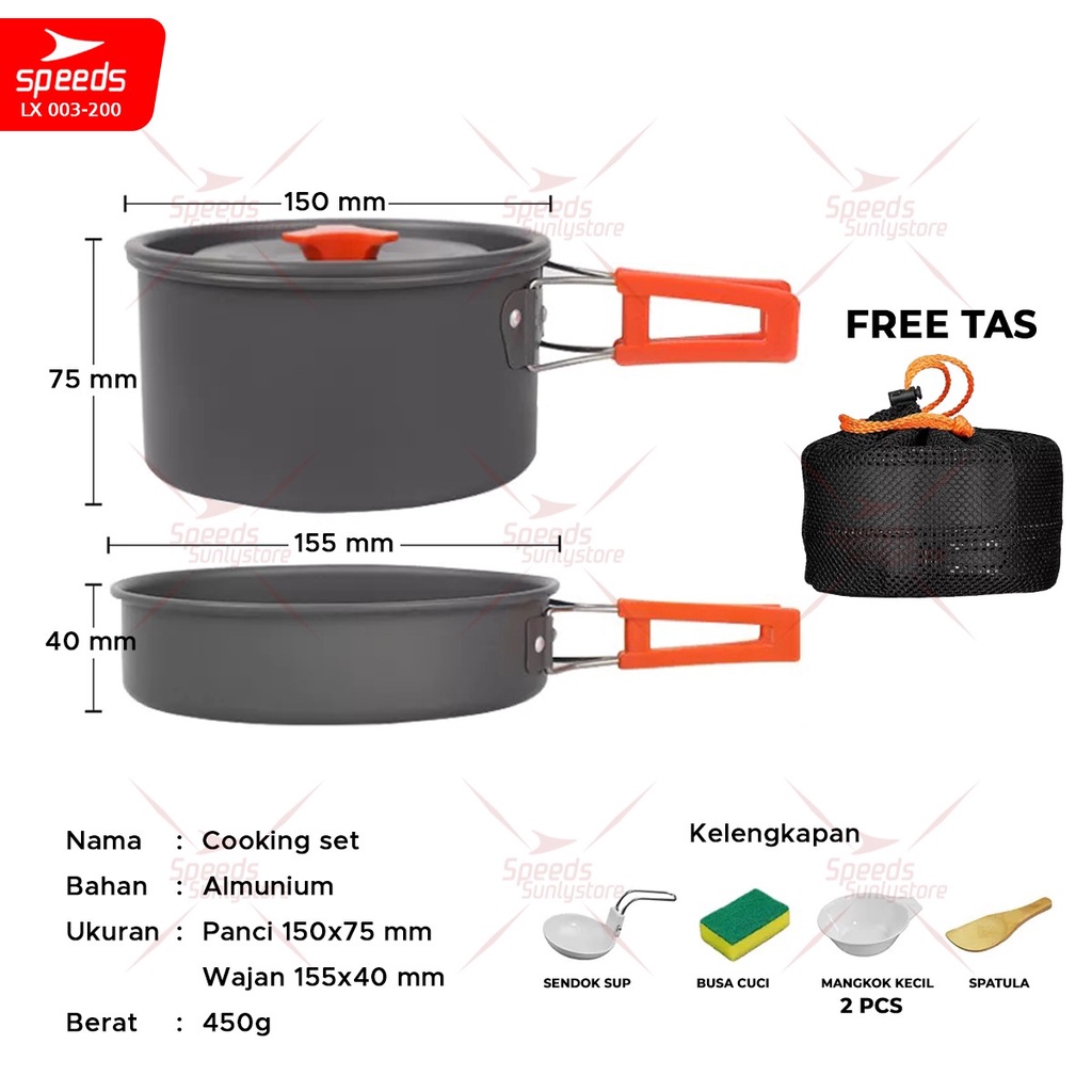 SPEEDS Alat Masak Set Mini Camping Cooking Set 2-3 Orang Nesting Stove Panci Ketel Cookware Portable Tas Outdoor Safety 003-200