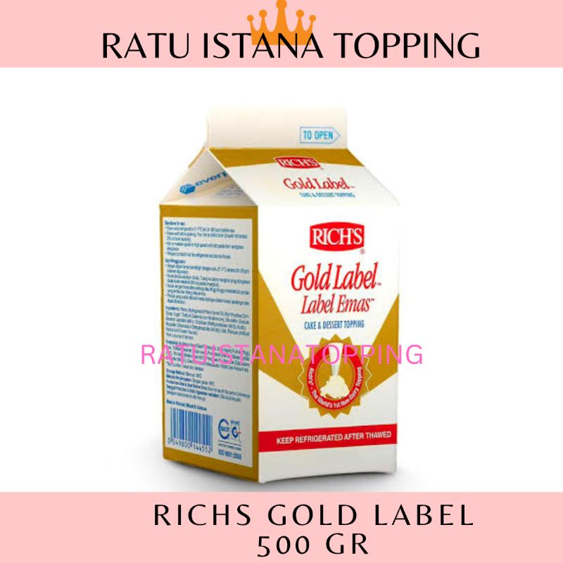 

RICHS GOLD LABEL 500 GR WHIPING CREAM CAIR RICH WHIP KRIM INSTANT TOPPING MILES CREPES DESSERT BOX