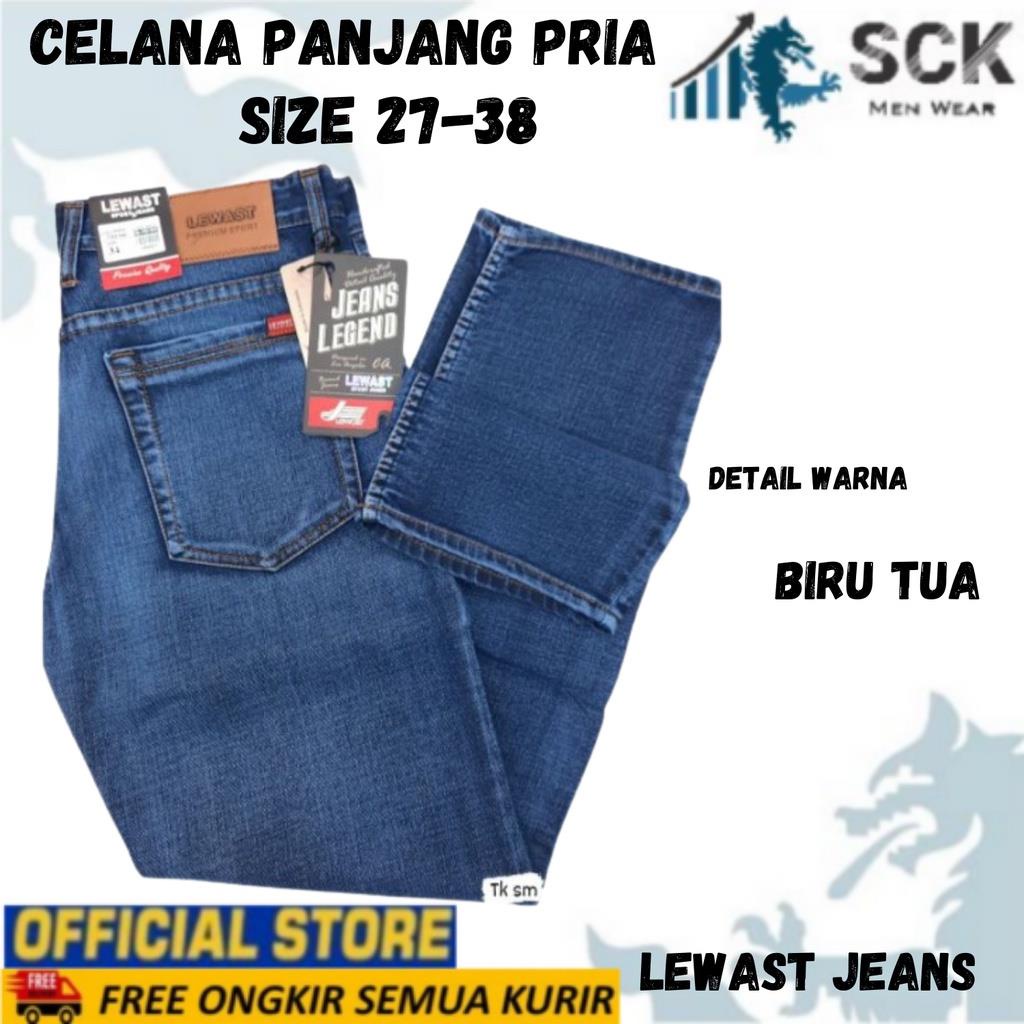 SCK - Celana Panjang Pria LEWAST JEANS BIRU ukuran 28-38 / Celana Kerja Pria / Celana Formal / Celana Basic Halus