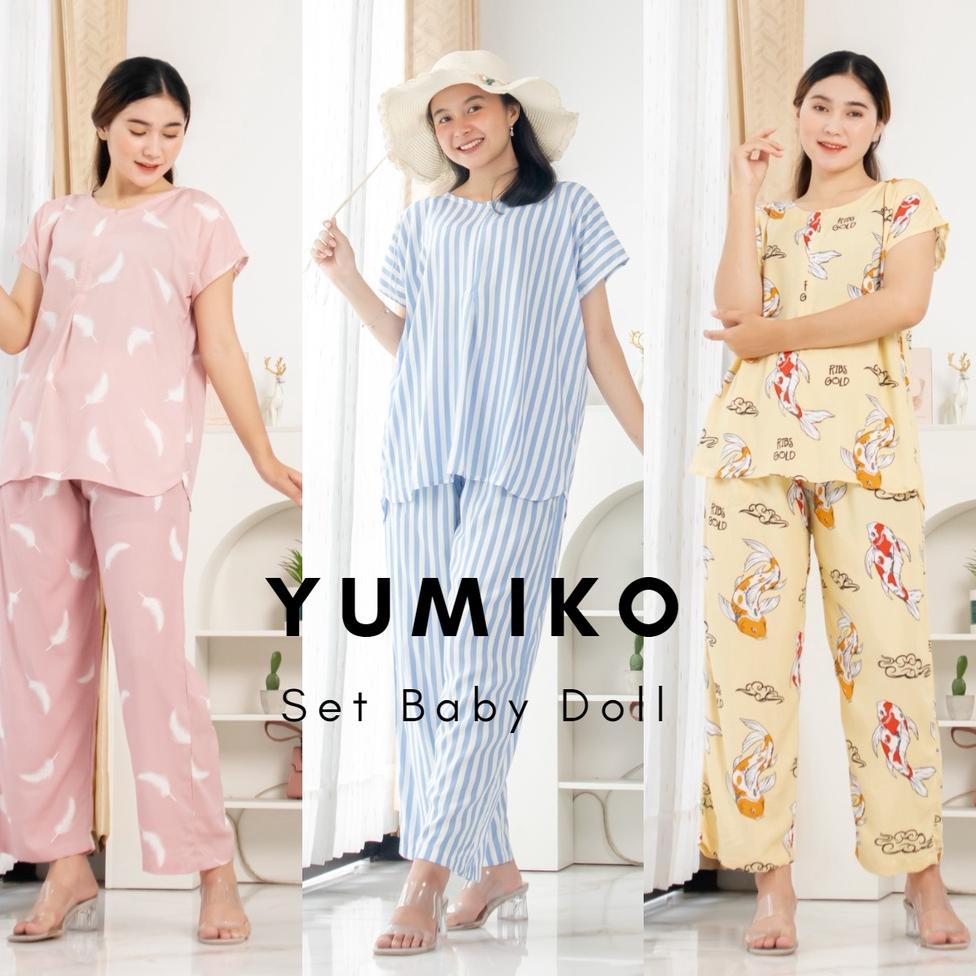 CHEKOUT Yumiko Set Babydoll Busui Rayon Premium by Ademin.Co / Setelan Piyama Wanita Baju Tidur Cela