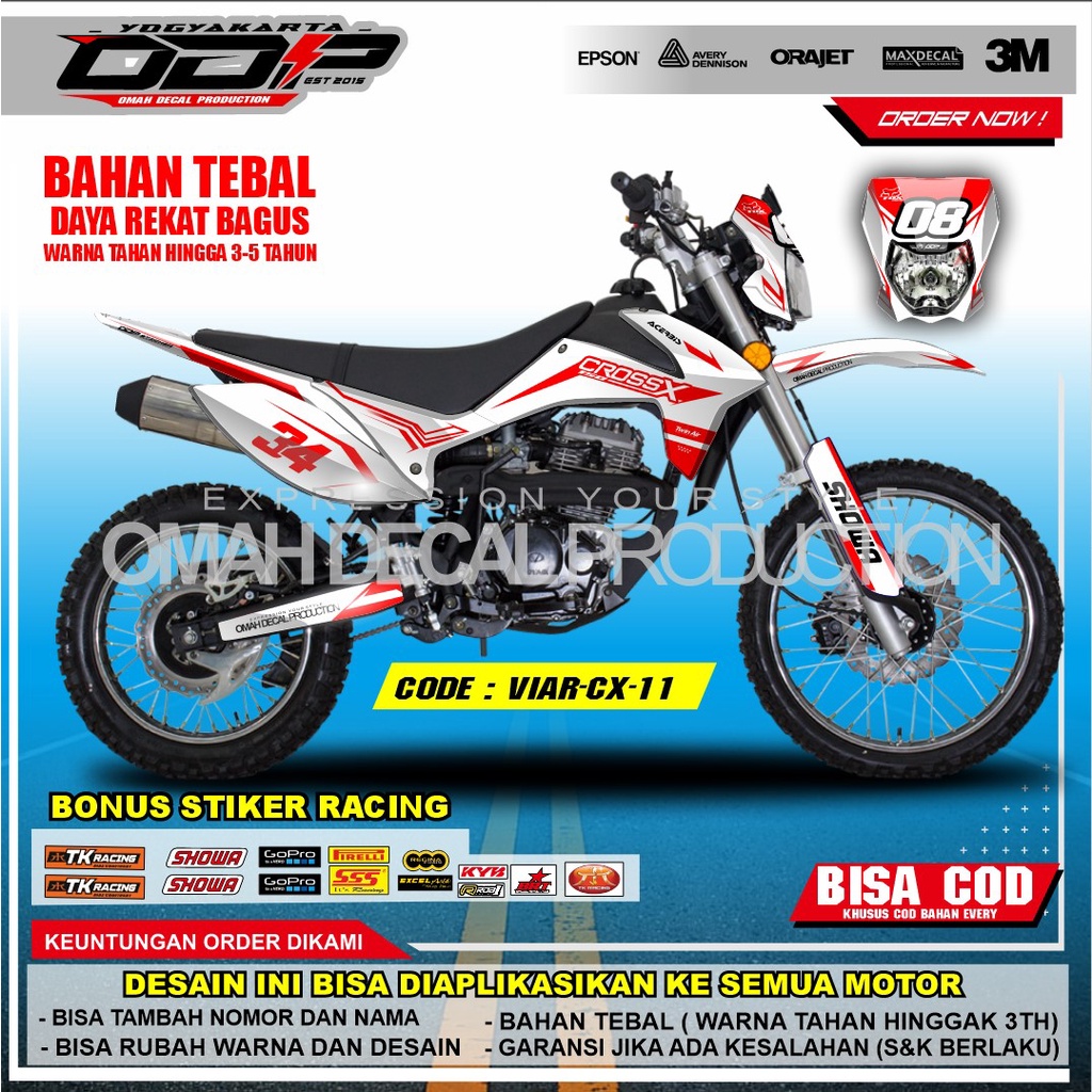 DECAL VIAR CROSS X 150 / 250 FULL BODY AKSESORIS VARIASI STICKER MOTOR DEKAL MOTIF KEREN SUPERMOTO S