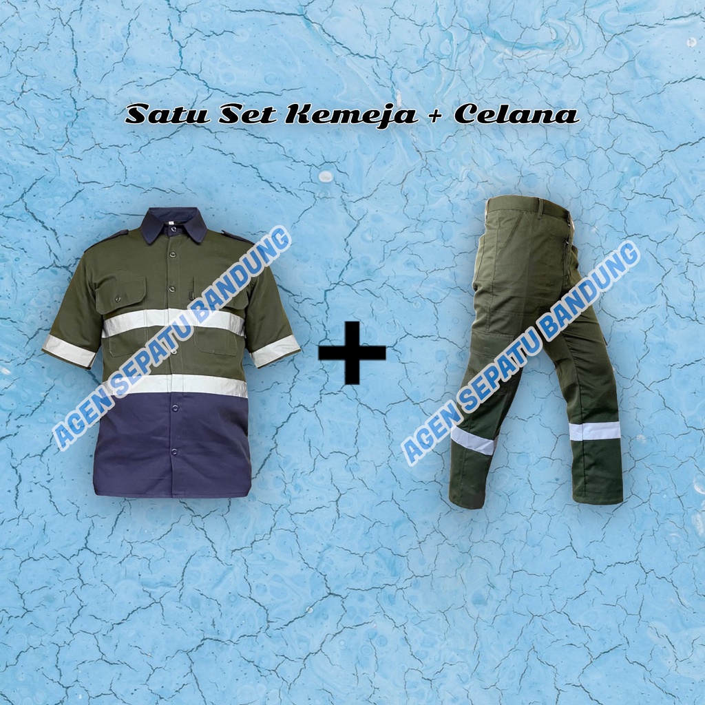 Setelan Kombinasi Baju Safety Lengan Pendek Katelpak Wearpack Atasan Safety Kombinasi 2 Warna Kemeja two tone