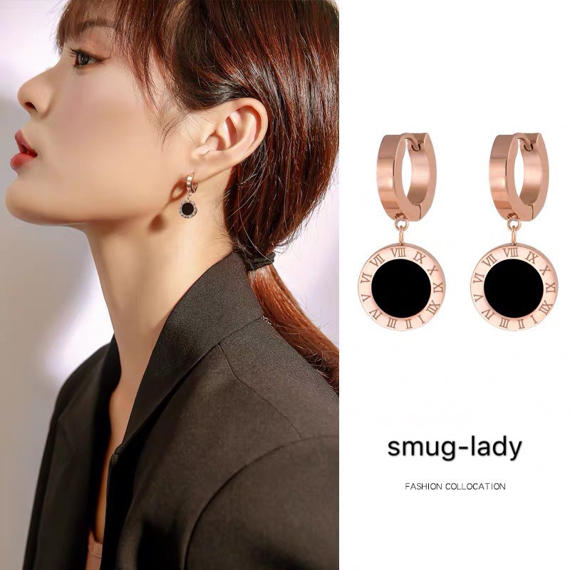 Anting Rumbai Bahan Titanium Steel 18K Warna Rose Gold Gaya Retro