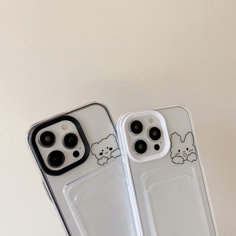 IPHONE Casing Pelindung Transparan Desain Lengan Kartu 3in1 Untuk Iphone14 13 12 11 Pro Max X XR XS Max7 8 Plus Lovely Rabbit small Bear