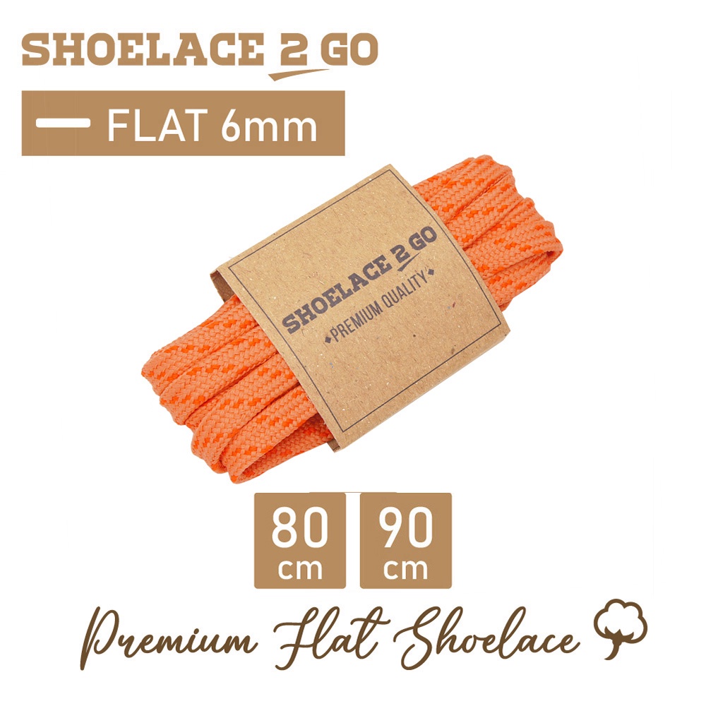 SHOELACE 2 GO PREMIUM TALI SEPATU MOTIF GEPENG PIPIH FLAT - N14 ORANGE STRIPES - 80CM 90CM