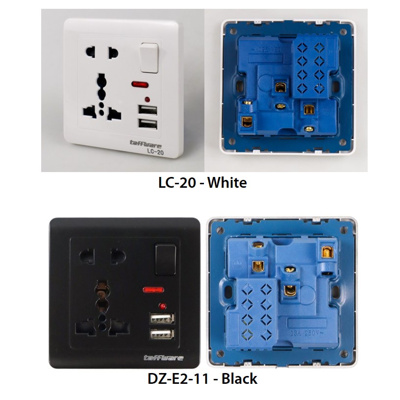 YGRETTE - TAFFWARE Stop Kontak Universal UK EU US &amp; 2 Port USB Wall Socket