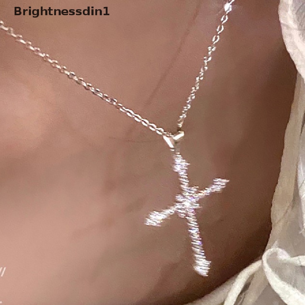 [Brightnessdin1] Fashion Kristal Zirkon Perhiasan Zirkonium Bulat Liontin Salib Kalung Sederhana Perhiasan Wanita Butik