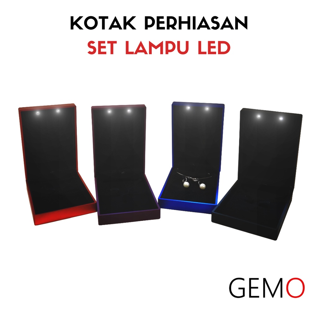 Kotak Perhiasan Berlampu Set Besar / Cincin / Liontin / Anting / Kalung Koye / Jewelry Box Tempat Perhiasan Lampu LED Murah Cocok Untuk Gift / Hadiah, Lamaran, Mahar Pernikahan, Hantaran Tunangan, Seserahan Pernikahan