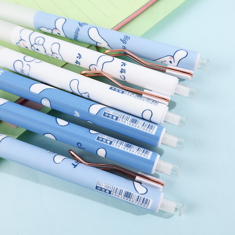 1 /6 Pcs Lucu Telinga Besar Anjing Pena Netral Perlengkapan Kantor Sekolah Siswa Menulis Alat Tulis Dengan Kait Blue Laurel Dog Ins Style Press Move Pen Neutral Pen