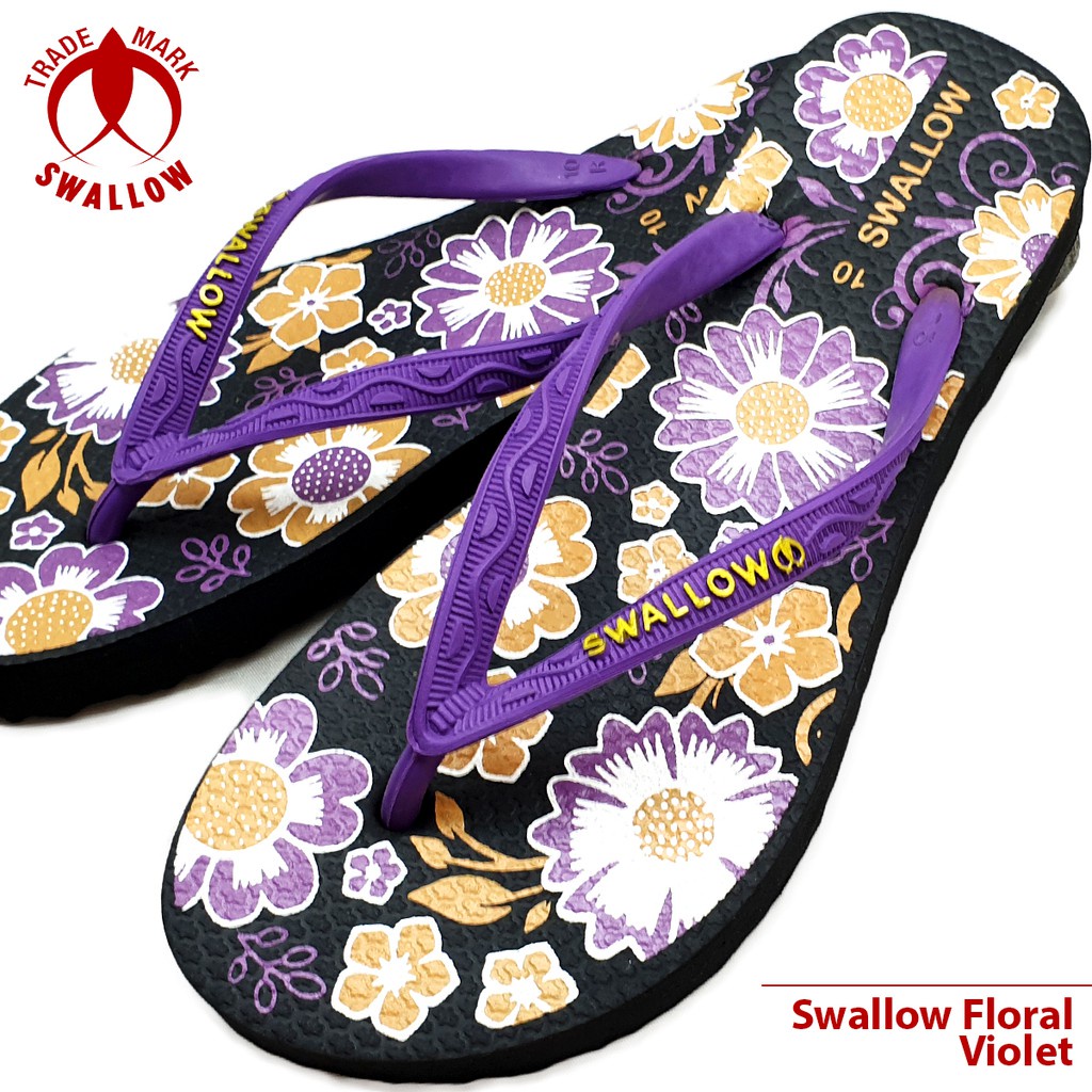 Sandal Swallow Floral | Sendal Jepit Wanita Motif Bunga Emas Metalik Original