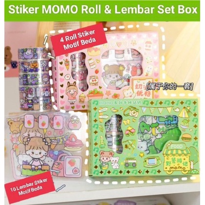 [ OBJ ] (1Box isi 4 Roll &amp; 10Lembar ) Stiker 2D Sticker botol minum 2D plastik anti air/Buku Diary Stiker Motif/Stiker Anti Air