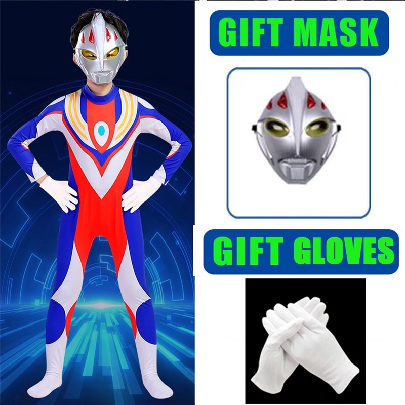 BAJU KOSTUM ANAK ULTRAMAN POWER RANGERS COSPLAY DIGA /UUB /CERRO ULTRAMAN ULTAH ULANG TAHUN LAKI CARNAVAL TOPENG ULTRA MAN + FREE MASK
