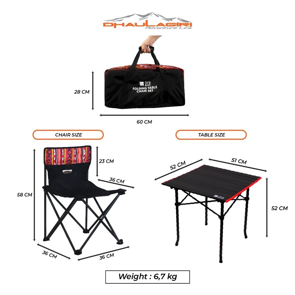 [PAKET LENGKAP] 1 Meja Lipat 4 Kursi Lipat Chair Set DHAULAGIRI Camping Memancing