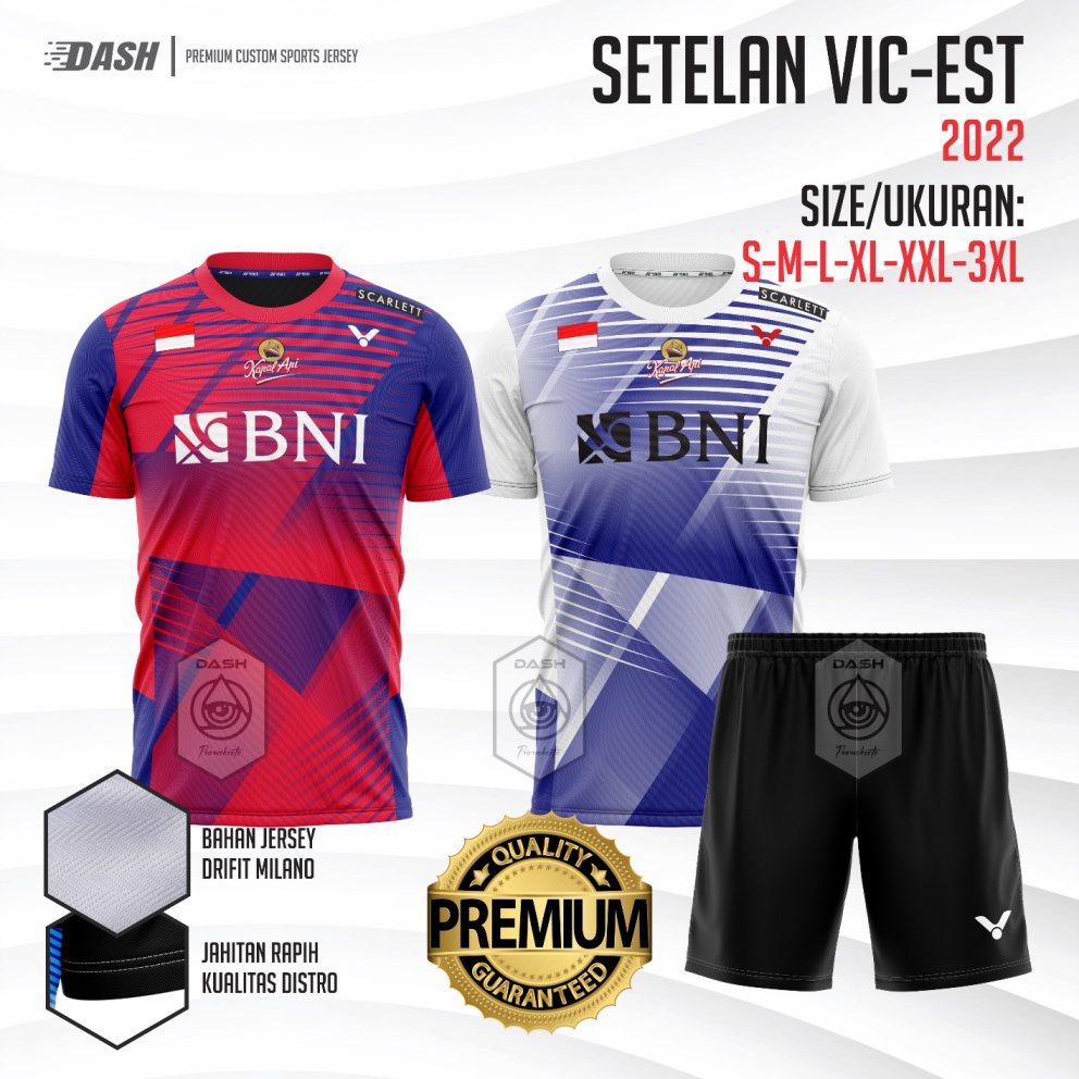 Baju Badminton Free Sablon Nama dan Club Jersey Badminton Seri VIC EST