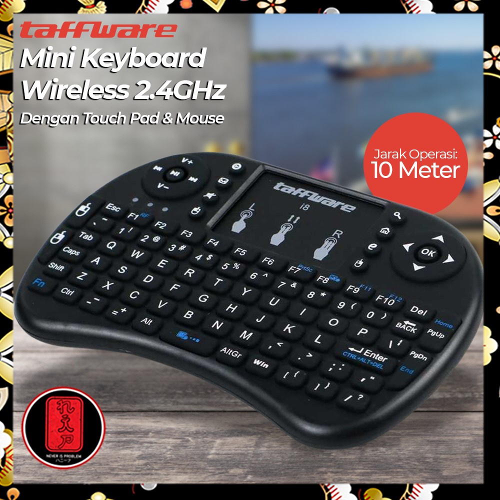 Taffware Mini Keyboard Wireless 2.4GHz dengan Touch Pad &amp; Mouse - i8 - Black