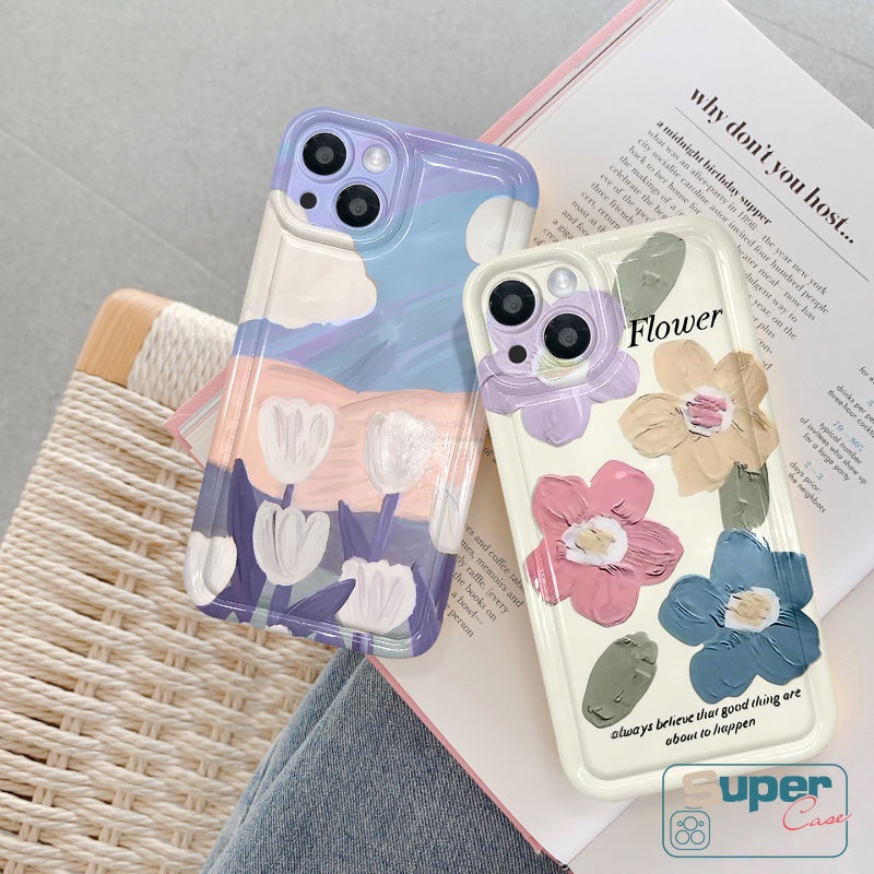 Art Spring Cat Minyak Casing Redmi Redmi Note8 Redmi 10C 12C 9 10 9T 9C NFC A1 10A 9A Note8 10 9 10S 11 POCO F4 Fresh Flowers Tulips Shockproof Airbag Soft TPU Flower Cover